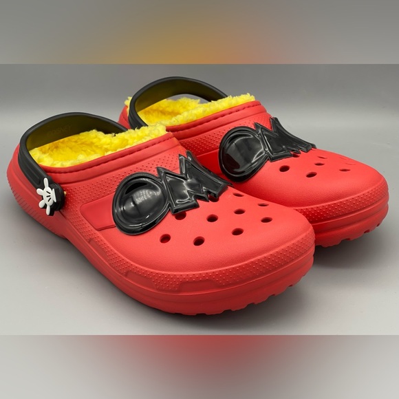 CROCS Other - Crocs Classic Lined Red Clogs Shoes Disney Mickey Mouse 208104-063 Sz J4, J5 NEW